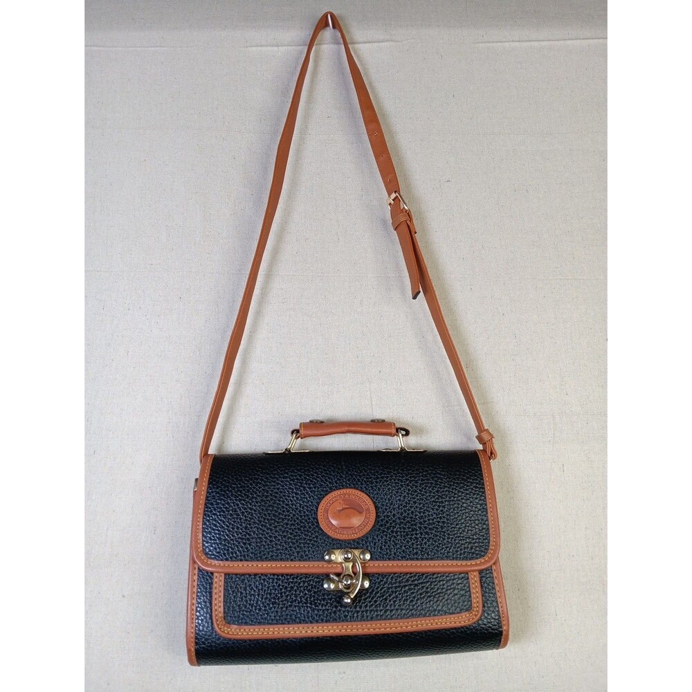 Vintage Dooney & Bourke All Weather Leather Crossbody Bag Black Brown Flap Front
